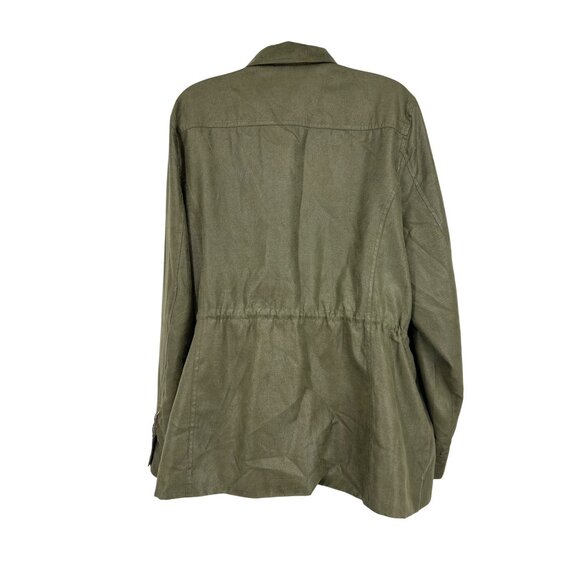 Susan Graver Olive Green 4 Front Pockets Gold-Tone Snaps Utility Jacket Size XL - Picture 5 of 10